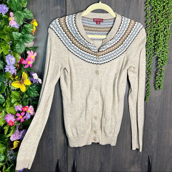 '🌼3/$30🌼Merona Fair Isle Button Down Lightweight Cardigan Size XS - Picture 3 of 13
